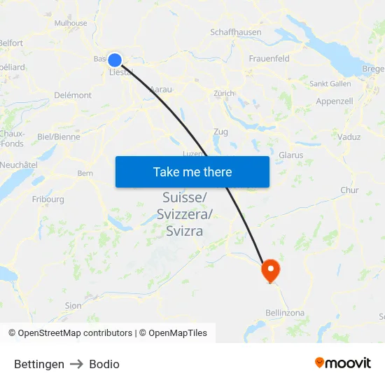 Bettingen to Bodio map