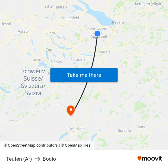 Teufen (Ar) to Bodio map