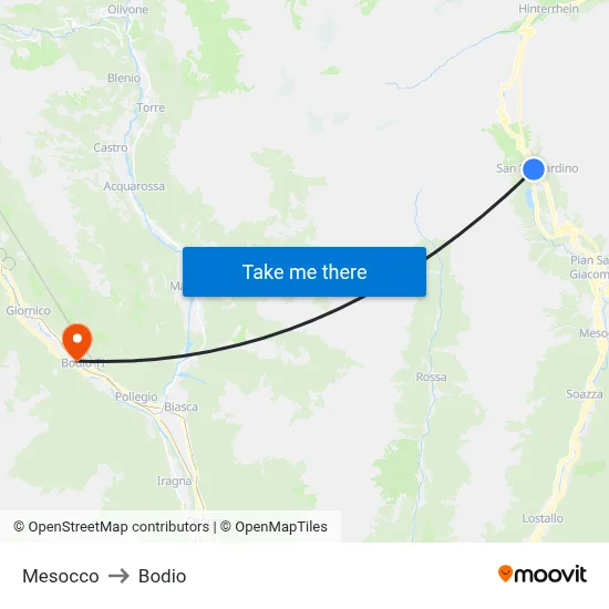 Mesocco to Bodio map
