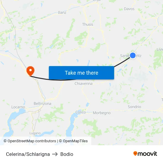 Celerina/Schlarigna to Bodio map