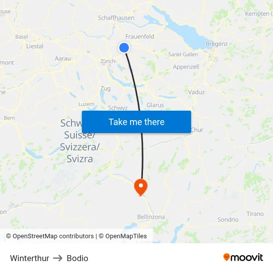 Winterthur to Bodio map