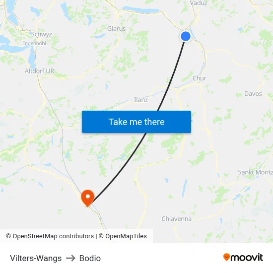 Vilters-Wangs to Bodio map