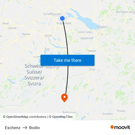 Eschenz to Bodio map