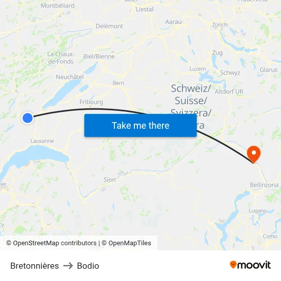 Bretonnières to Bodio map