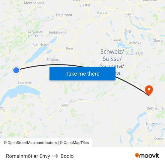 Romainmôtier-Envy to Bodio map