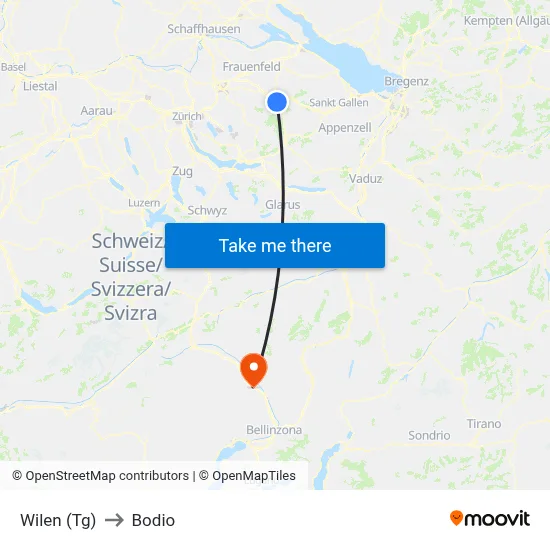 Wilen (Tg) to Bodio map