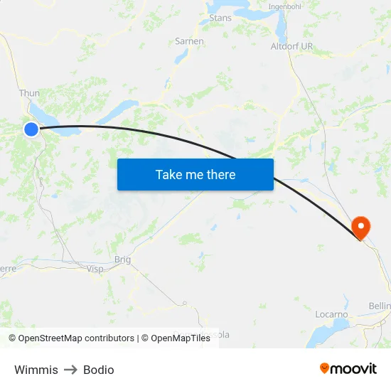 Wimmis to Bodio map
