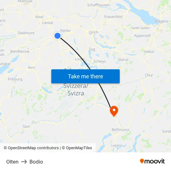 Olten to Bodio map