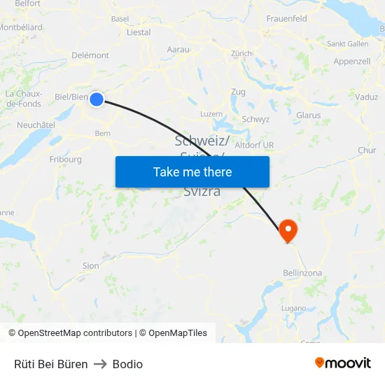 Rüti Bei Büren to Bodio map