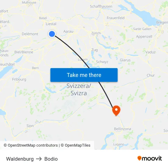 Waldenburg to Bodio map