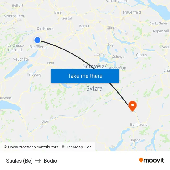 Saules (Be) to Bodio map