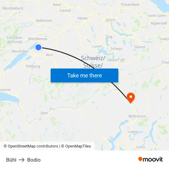 Bühl to Bodio map