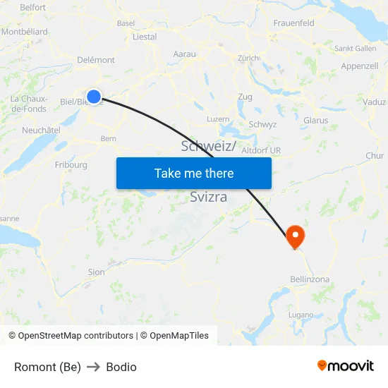 Romont (Be) to Bodio map