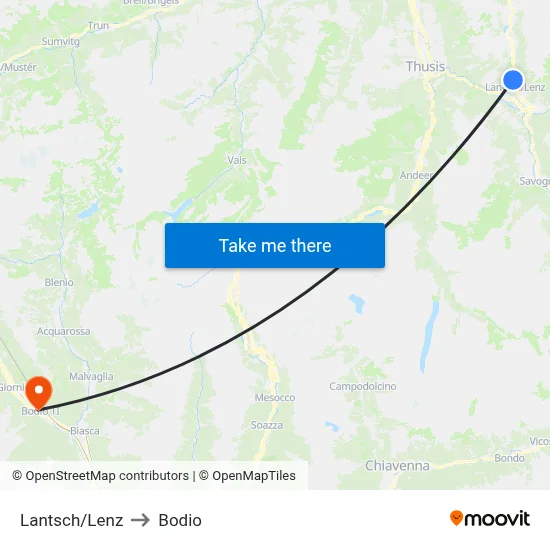 Lantsch/Lenz to Bodio map