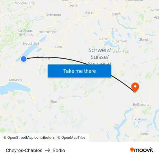 Cheyres-Châbles to Bodio map
