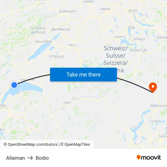 Allaman to Bodio map