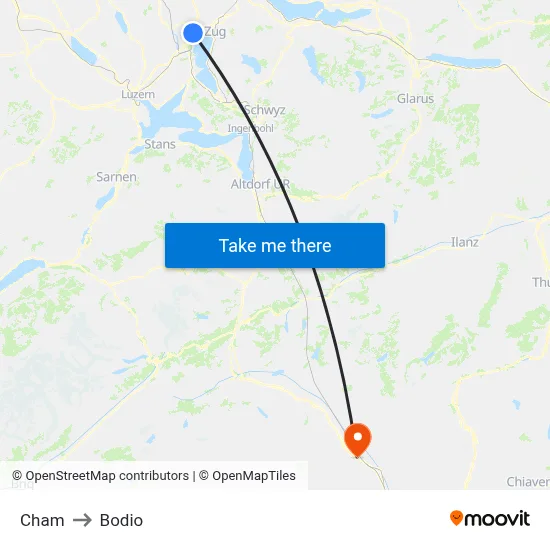 Cham to Bodio map