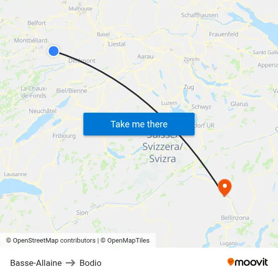 Basse-Allaine to Bodio map