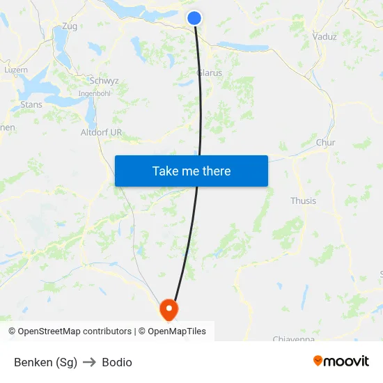 Benken (Sg) to Bodio map