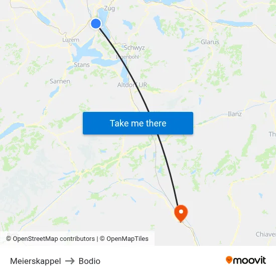 Meierskappel to Bodio map
