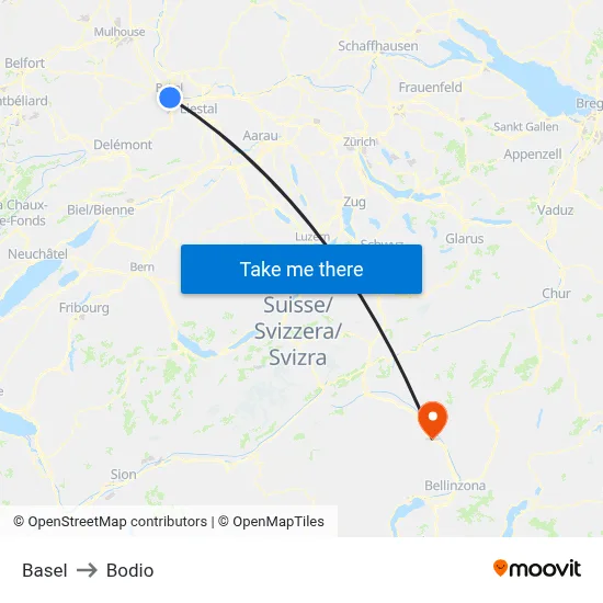 Basel to Bodio map