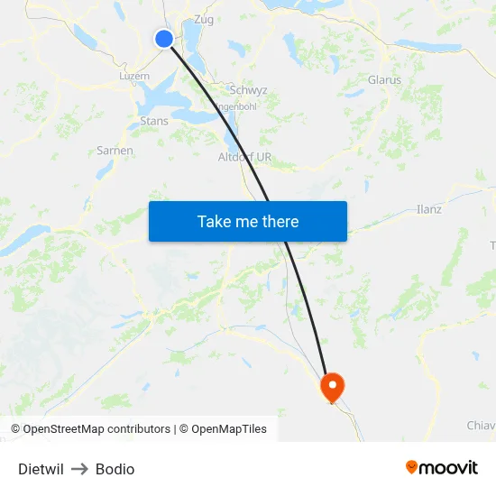 Dietwil to Bodio map