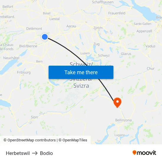 Herbetswil to Bodio map