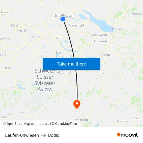 Laufen-Uhwiesen to Bodio map
