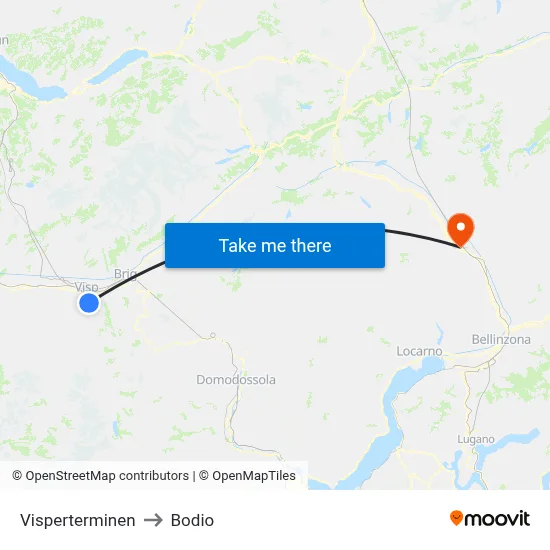 Visperterminen to Bodio map