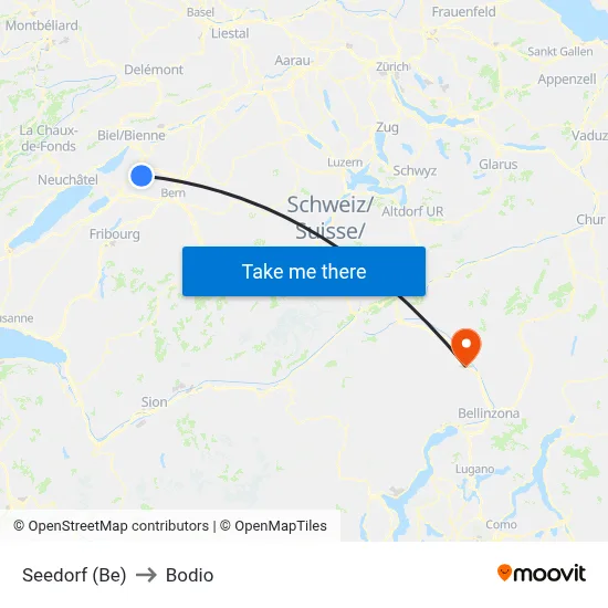 Seedorf (Be) to Bodio map