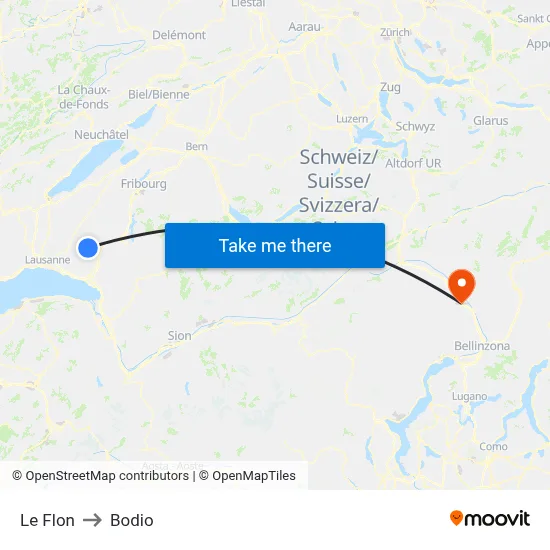 Le Flon to Bodio map