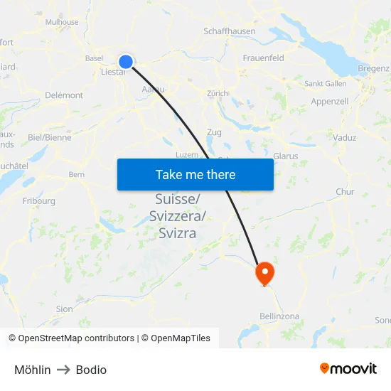 Möhlin to Bodio map