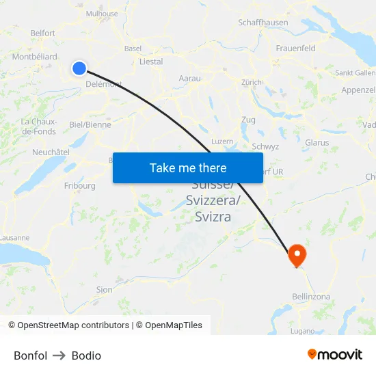 Bonfol to Bodio map