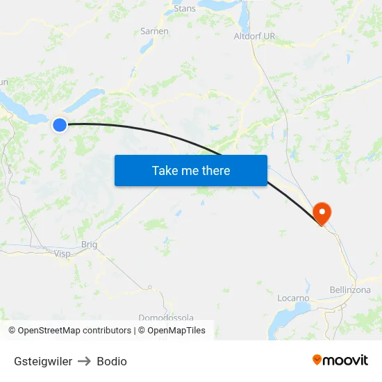 Gsteigwiler to Bodio map