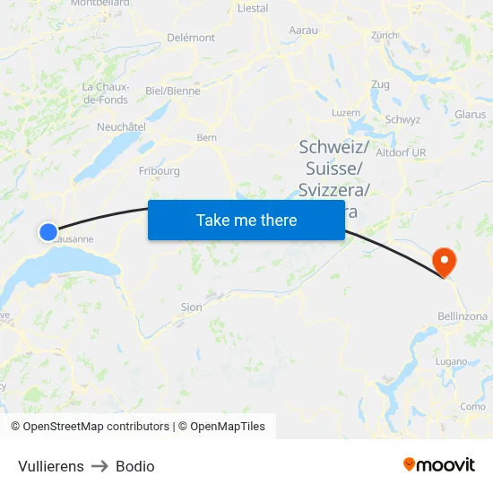 Vullierens to Bodio map