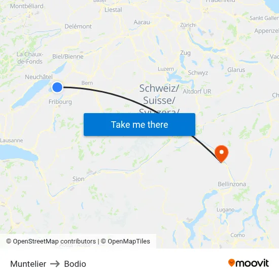 Muntelier to Bodio map