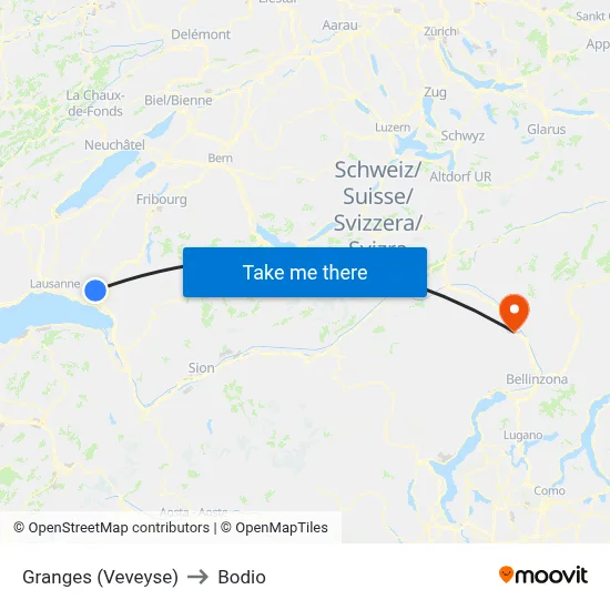 Granges (Veveyse) to Bodio map