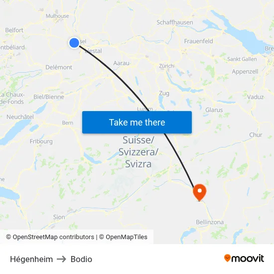 Hégenheim to Bodio map