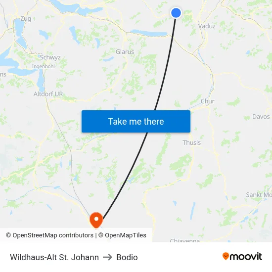 Wildhaus-Alt St. Johann to Bodio map