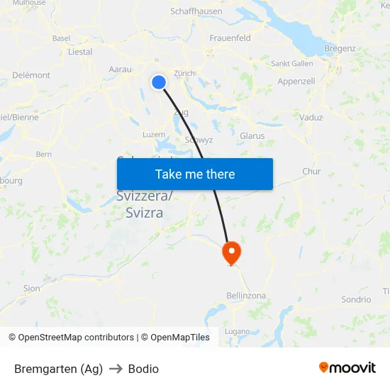 Bremgarten (Ag) to Bodio map
