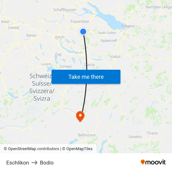 Eschlikon to Bodio map