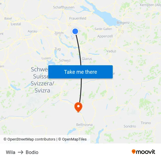 Wila to Bodio map