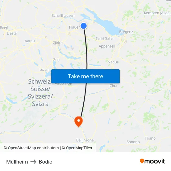 Müllheim to Bodio map