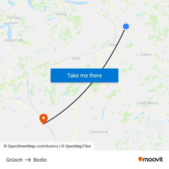 Grüsch to Bodio map