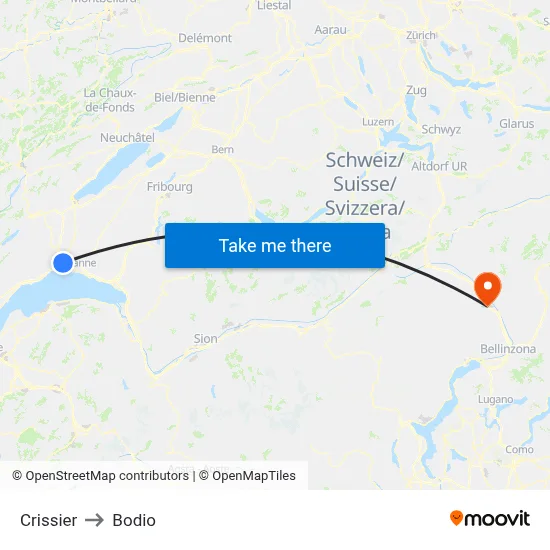 Crissier to Bodio map