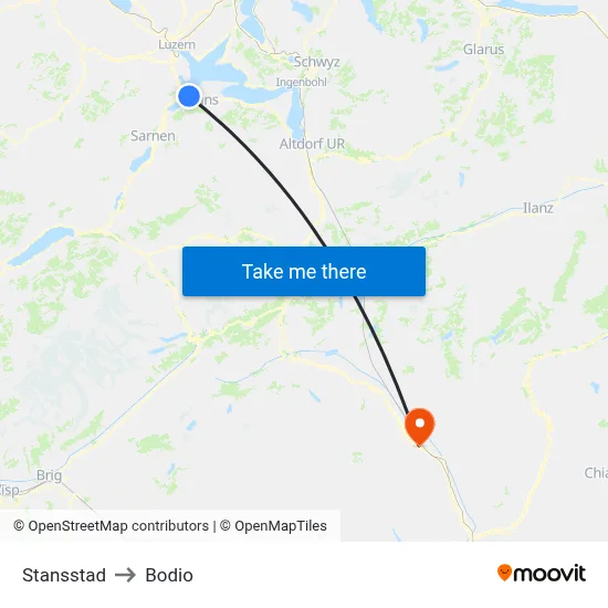 Stansstad to Bodio map
