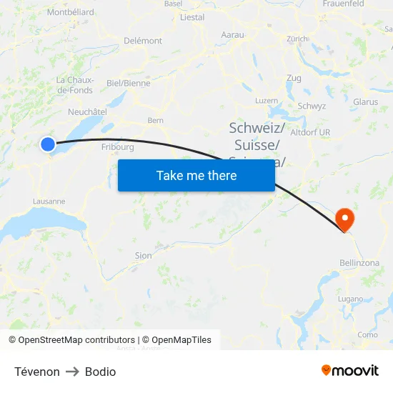 Tévenon to Bodio map