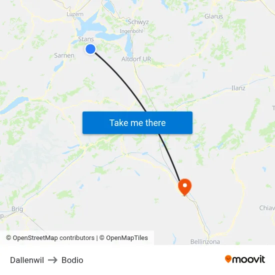 Dallenwil to Bodio map