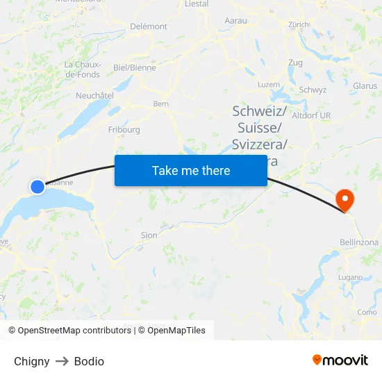 Chigny to Bodio map