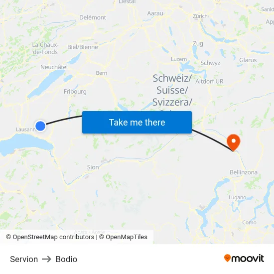 Servion to Bodio map